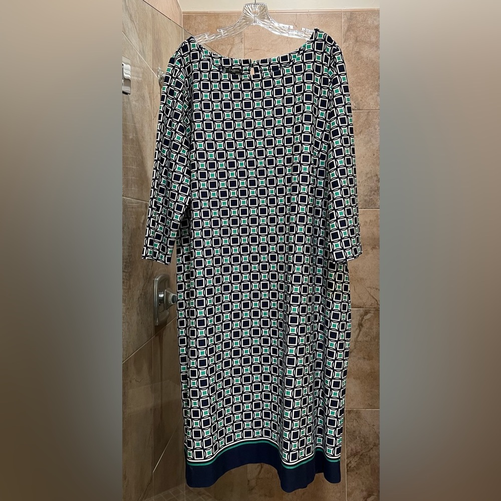 Dress - Talbots - Navy Blue/Green/White  20W